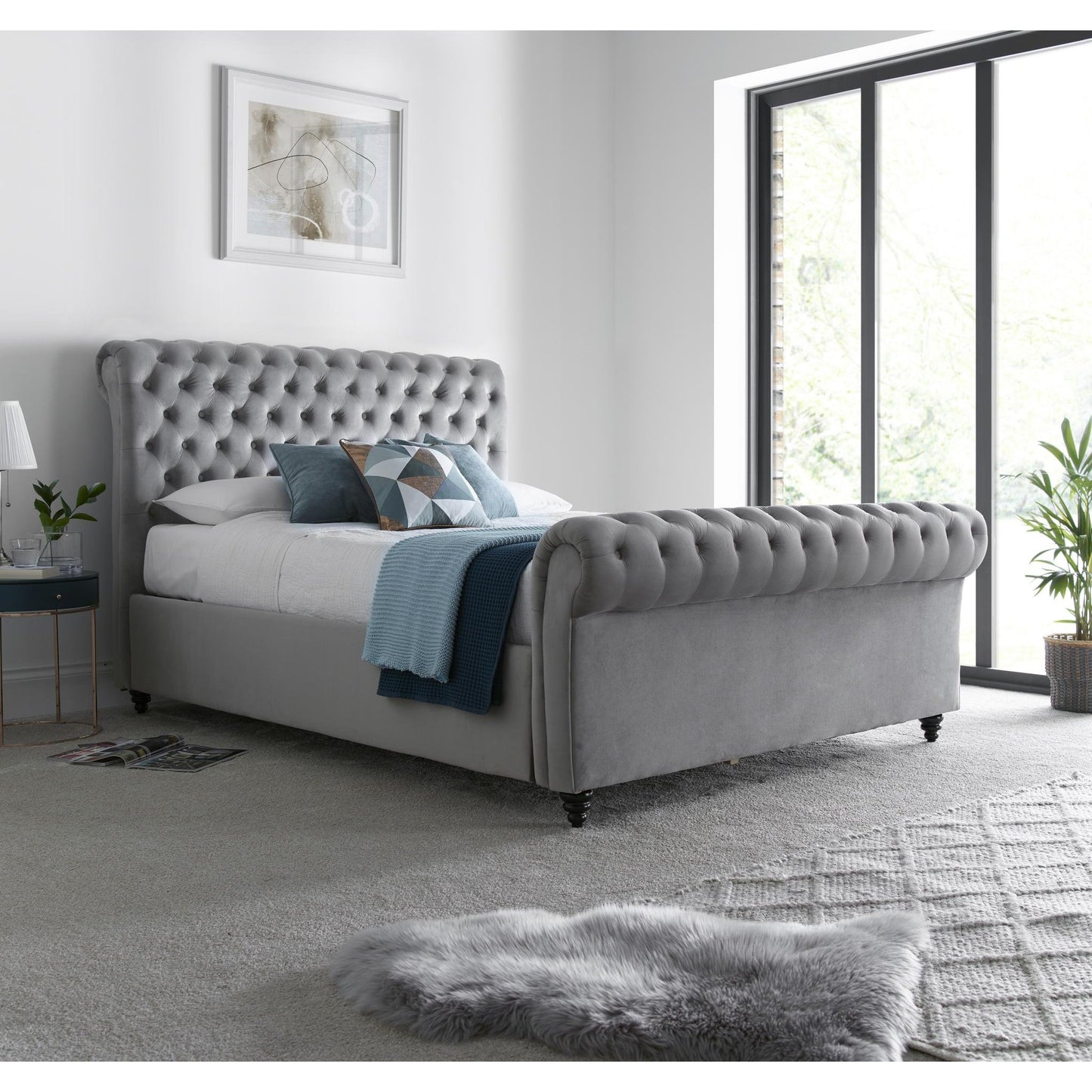 Osborne Grey Velvet Chesterfield Ottoman Bed 