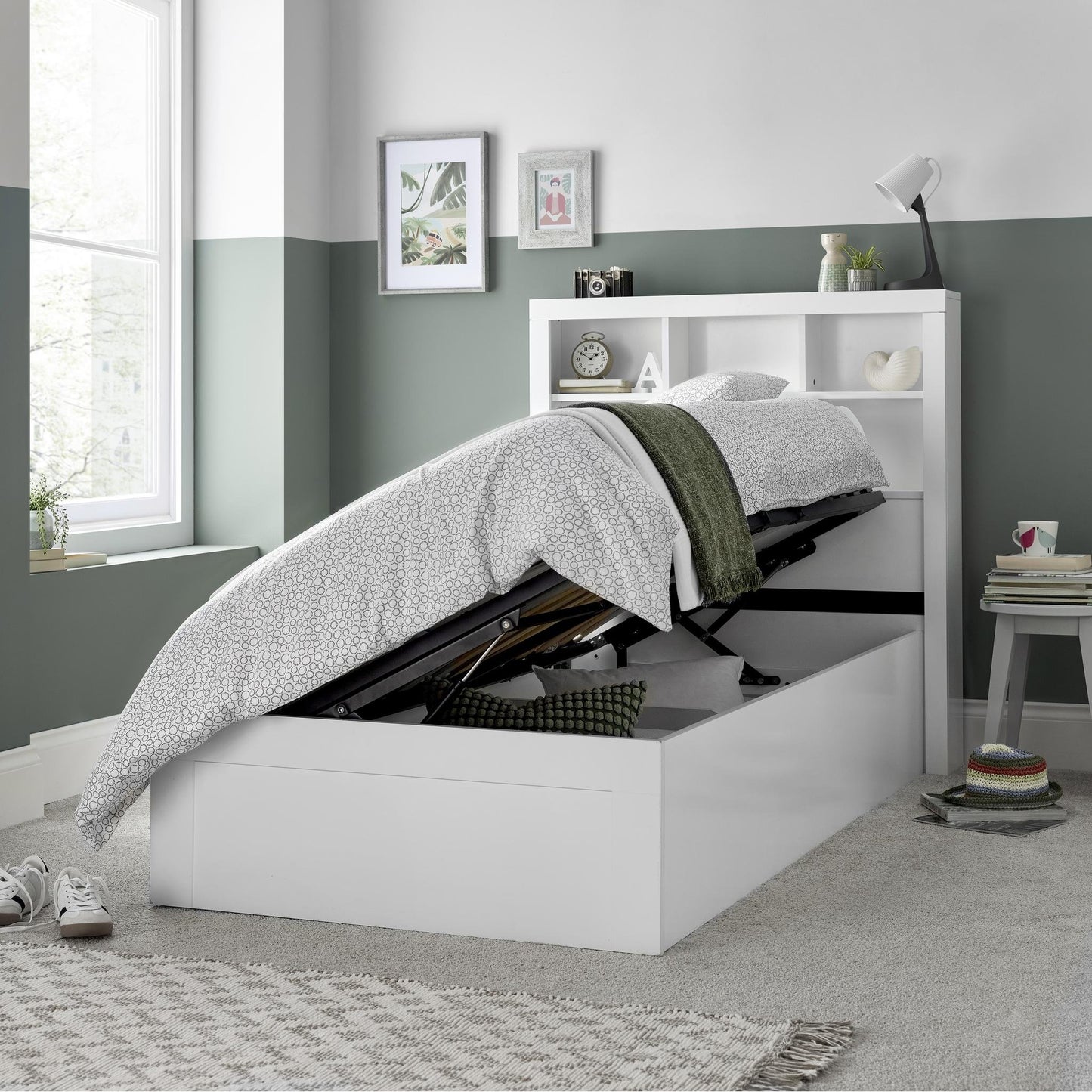 Oscar White Wooden Ottoman Storage Bed 