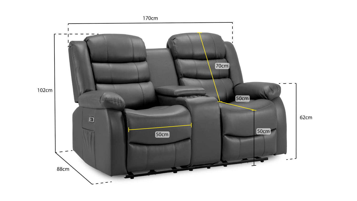 Otto - Electric Recliner - Sofa - Grey - 2 Seater 