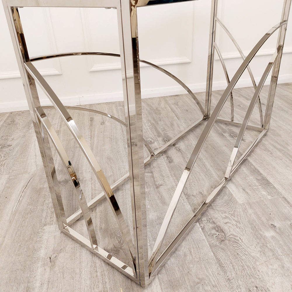 Stella - Chrome Console Table with Stomach Ash Grey Sintered Top