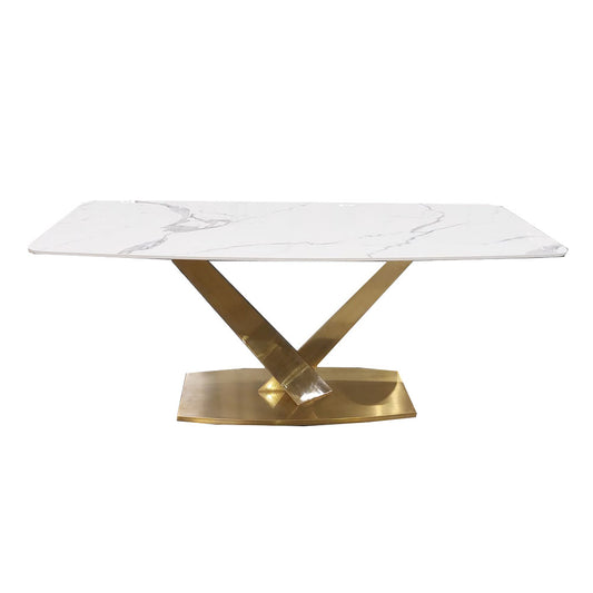 Valeo - Gold 1.8m Dining Table with Polar White Sintered Stone Top