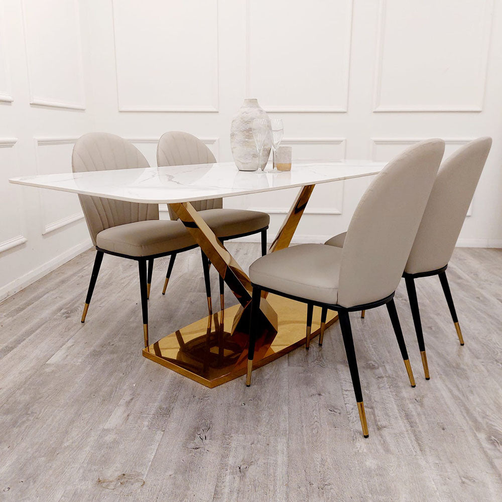 Valeo - Gold 1.8m Dining Table with Polar White Sintered Stone Top