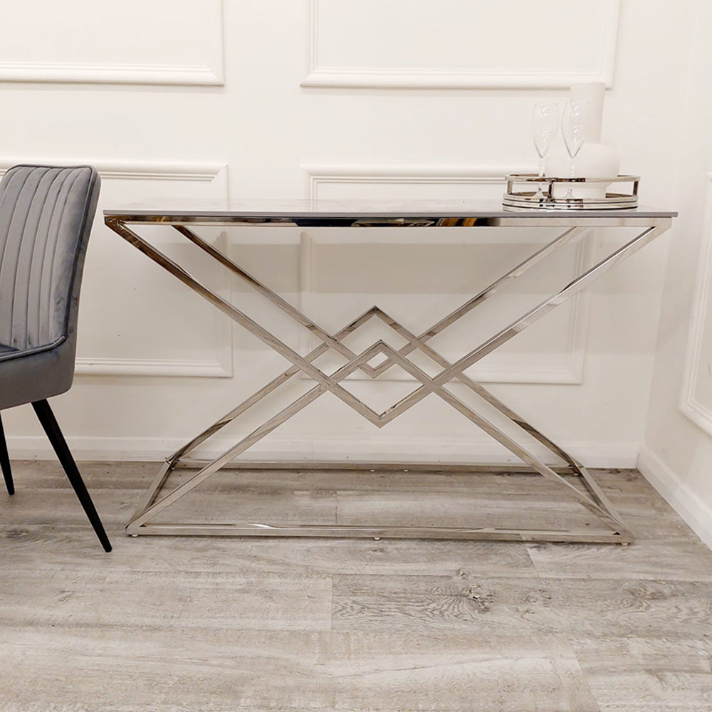 Vesta - Chrome Console Table with Stomach Ash Sintered Stone Top