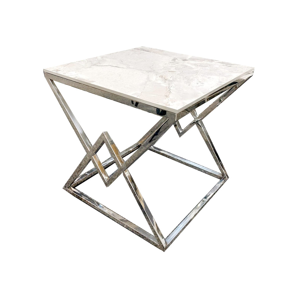 Vesta - Chrome Lamp Table with Stomach Ash Sintered Stone Top