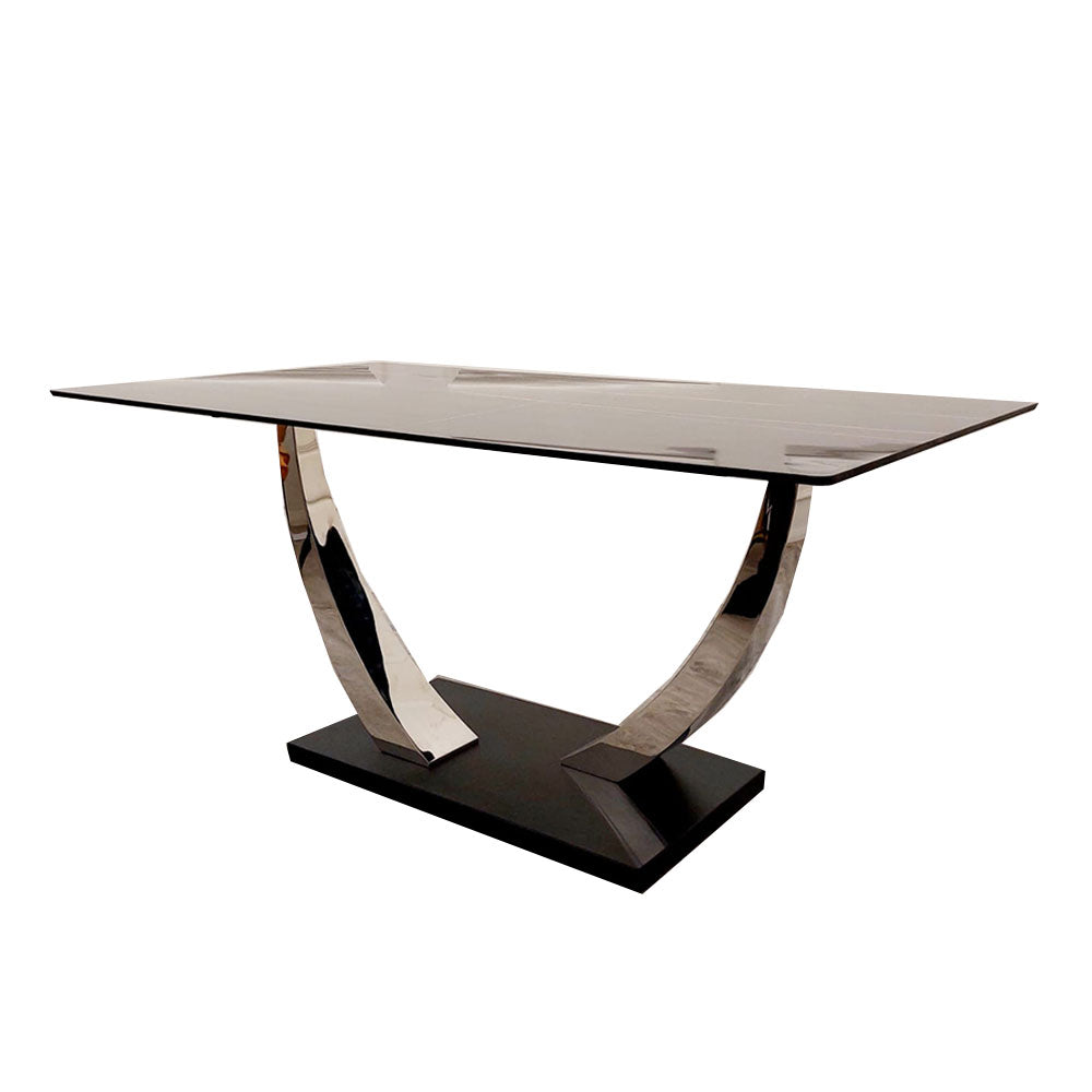 Venus - Chrome Dining Table with Black Sintered Stone Top - 1.6m 