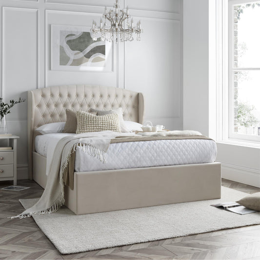 Warwick Natural Velvet Ottoman Bed