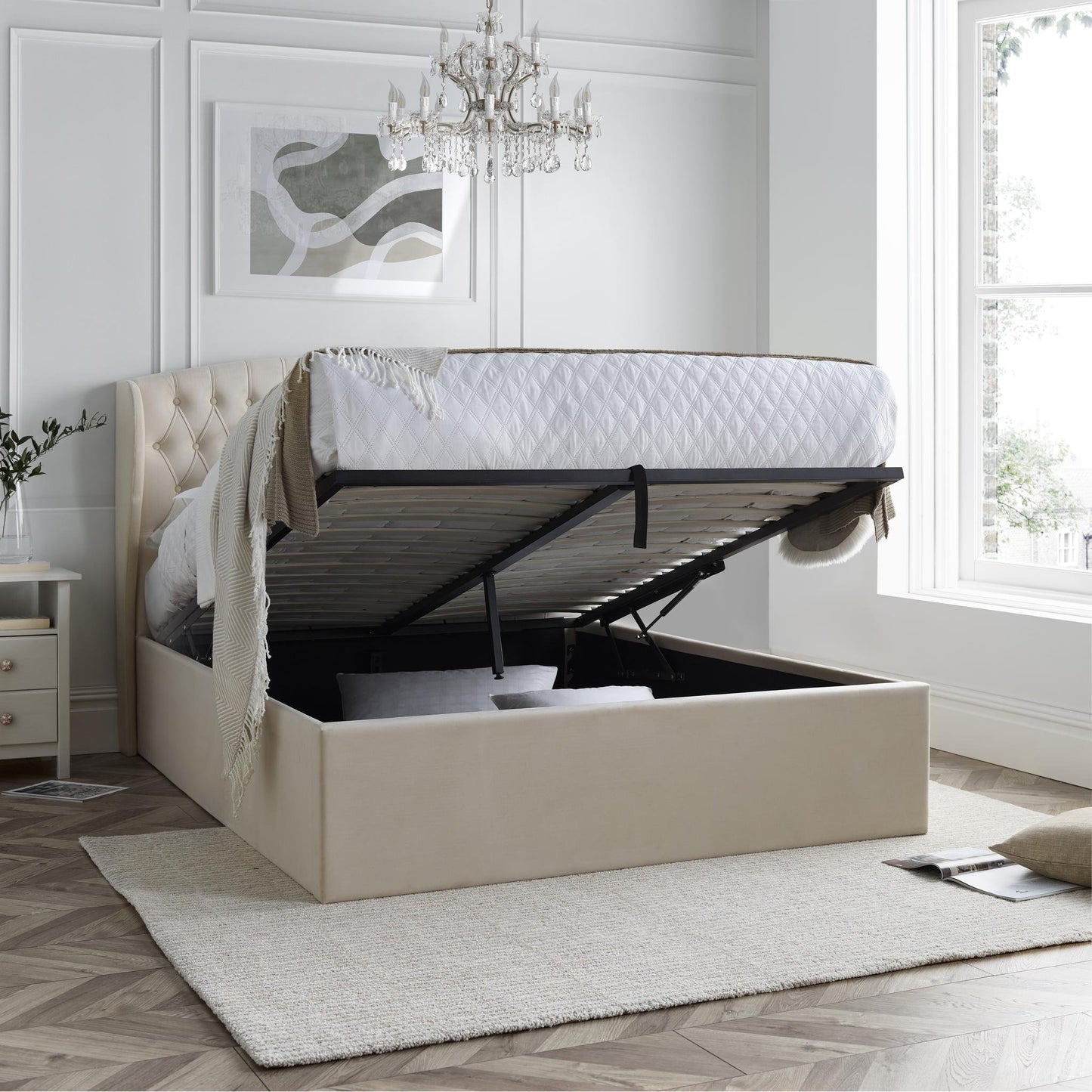 Warwick Natural Velvet Ottoman Bed