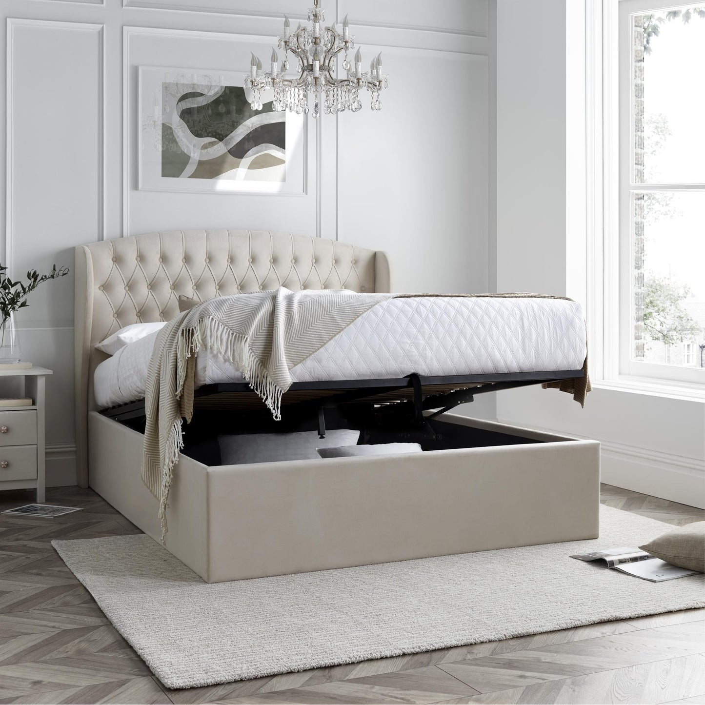 Warwick Natural Velvet Ottoman Bed