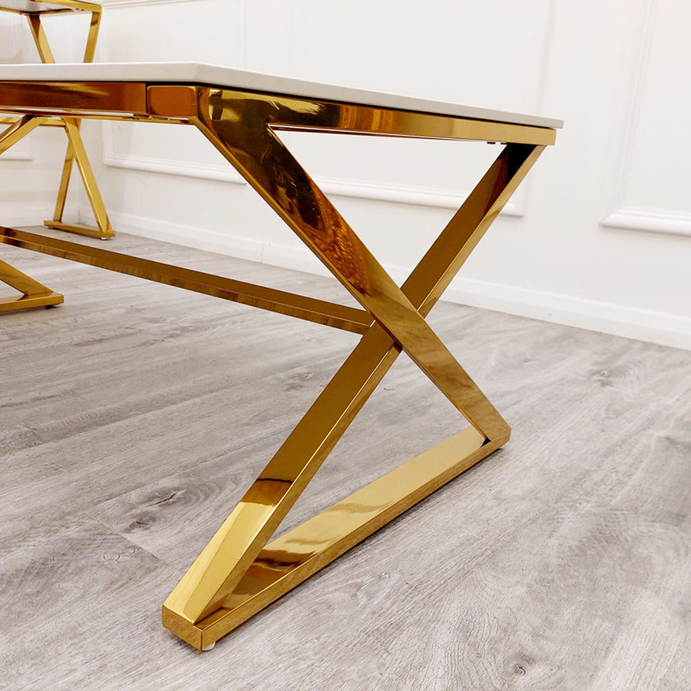 Zion - Gold Coffee Table with Polar White Sintered Top