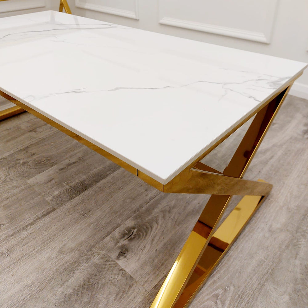 Zion - Gold Coffee Table with Polar White Sintered Top