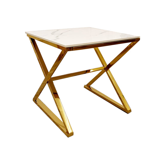 Zion - Gold Lamp Table with Polar White Sintered Top 