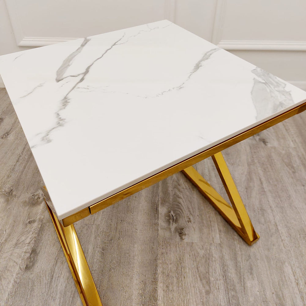 Zion - Gold Lamp Table with Polar White Sintered Top 