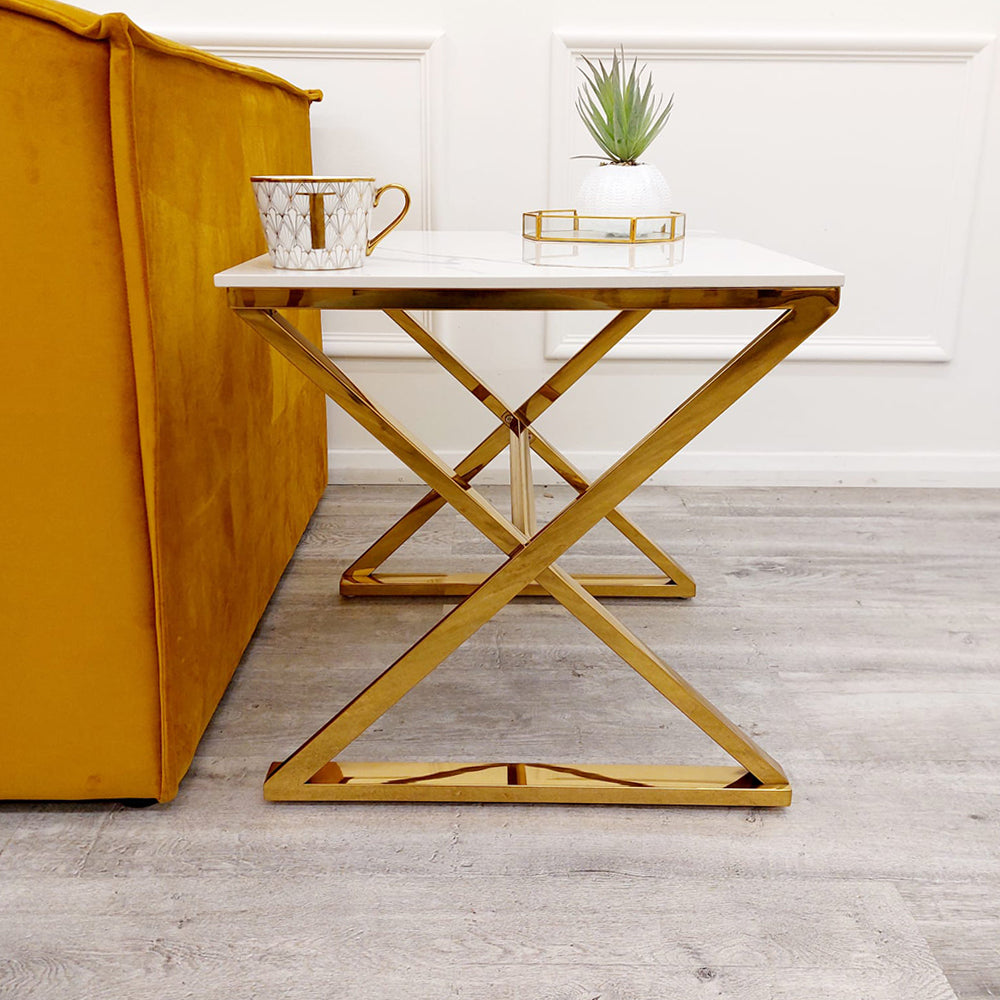 Zion - Gold Lamp Table with Polar White Sintered Top 