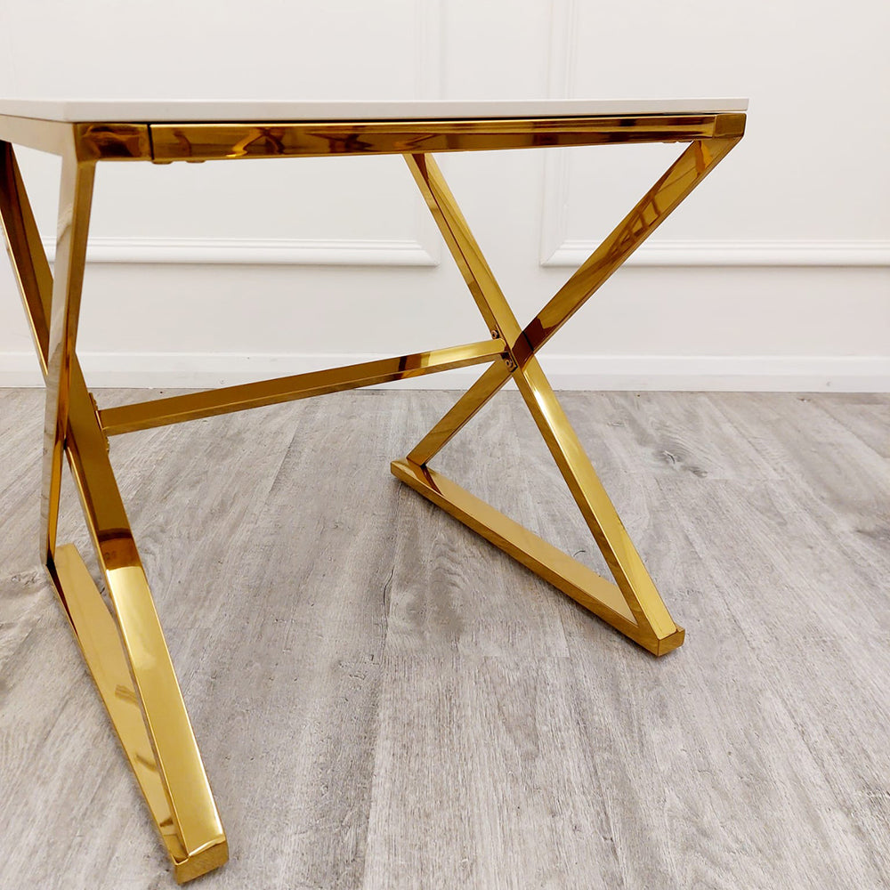 Zion - Gold Lamp Table with Polar White Sintered Top 