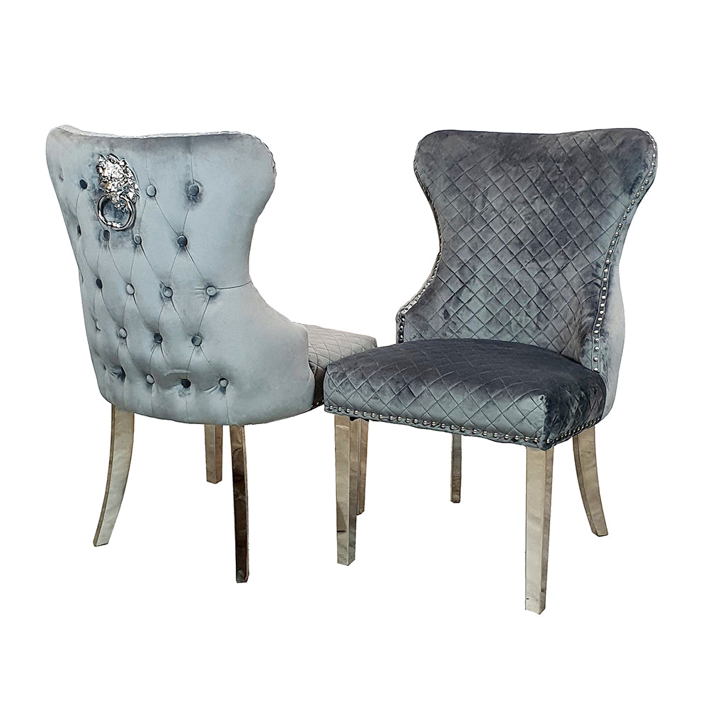 Chelsea - Dining Chair With Lion Knocker & Buttoned Back - Grey Shimmer