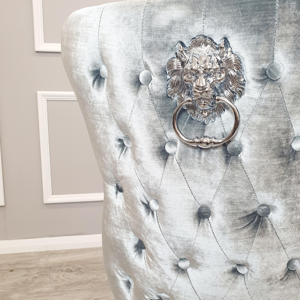 Chelsea - Dining Chair With Lion Knocker & Buttoned Back - Grey Shimmer