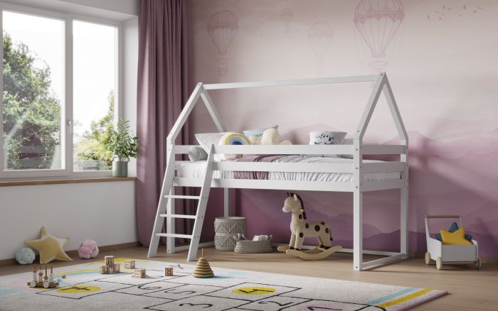 Ellie - House Midsleeper Wooden Bed - White