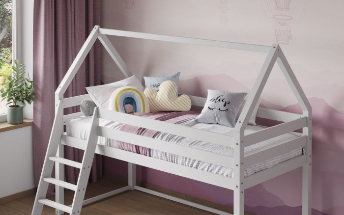 Ellie - House Midsleeper Wooden Bed - White