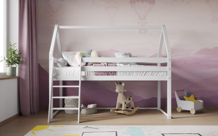 Ellie - House Midsleeper Wooden Bed - White