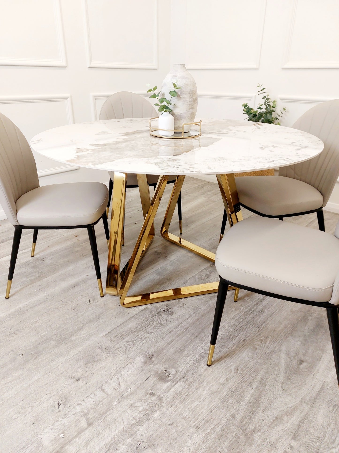 Nero - Gold 1.3m Round Dining Table with Sintered Stone Top