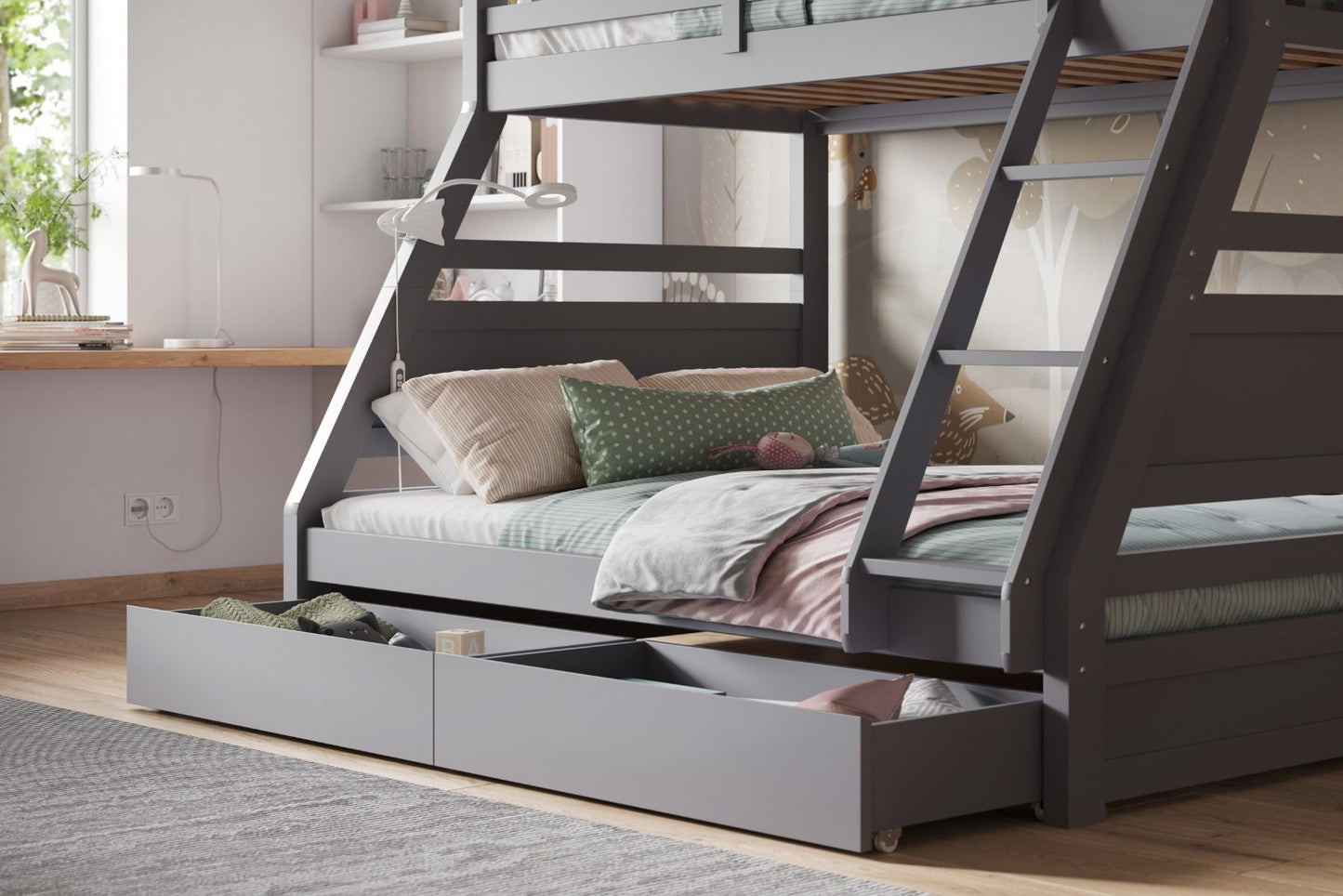 Ollie - Triple Bunk Bed - With Drawers