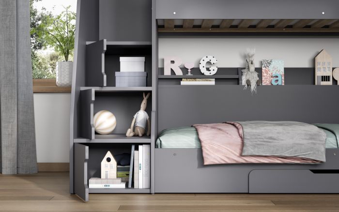 Slick - Staircase Triple Bunk Bed With Shelves