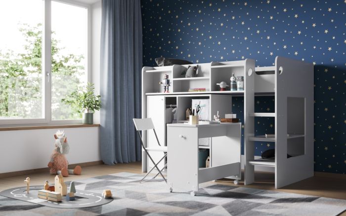 Wizard - Junior Mid Highsleeper Workstation - (inc storage unit & desk)