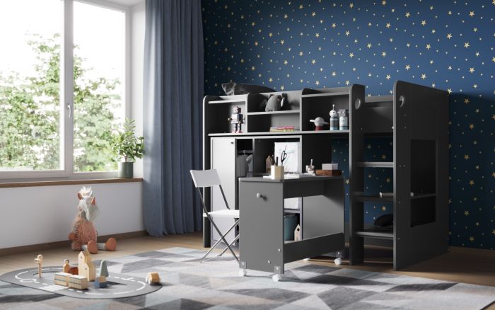 Wizard - Junior Mid Highsleeper Workstation - (inc storage unit & desk)